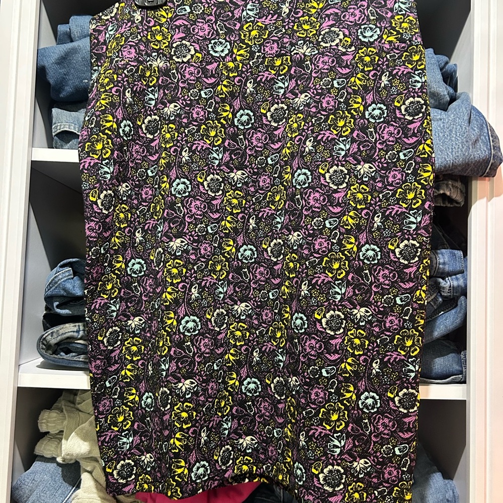 LuLaRoe Midi Pencil Skirt in Black with Pink & Yellow Floral Print